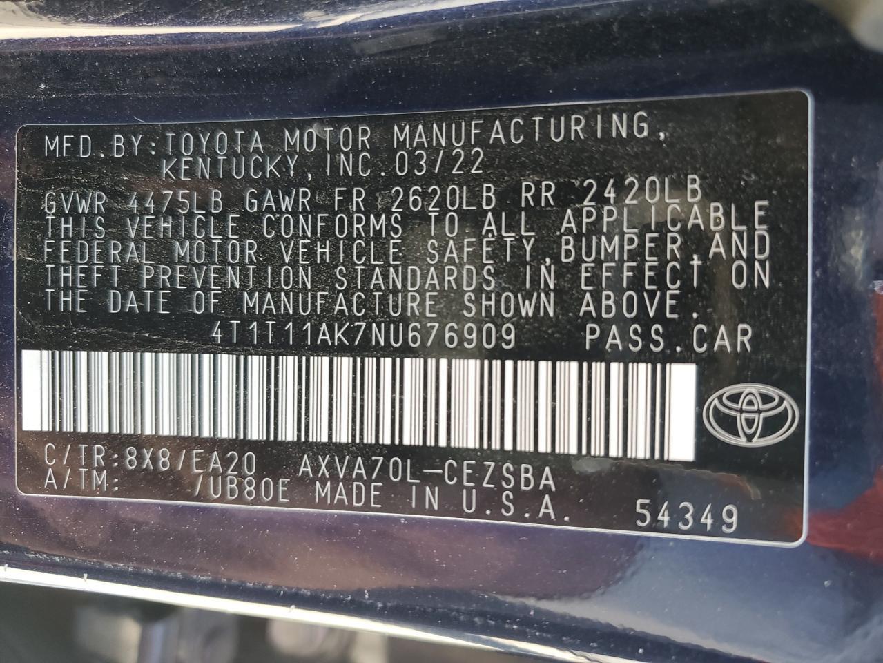 2022 TOYOTA CAMRY