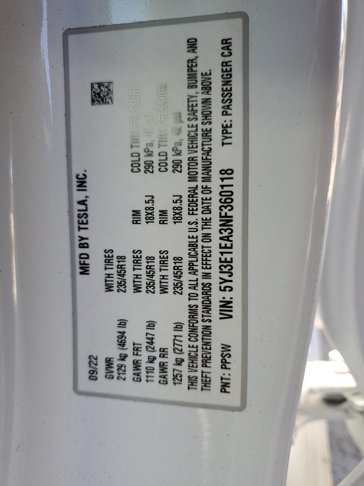 2022 TESLA MODEL 3