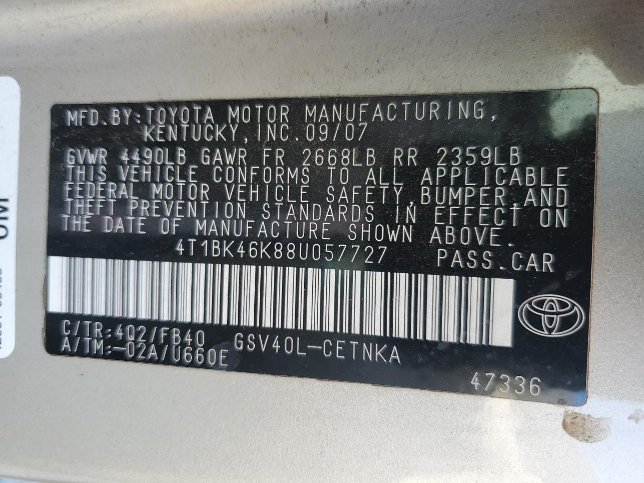 2008 TOYOTA CAMRY
