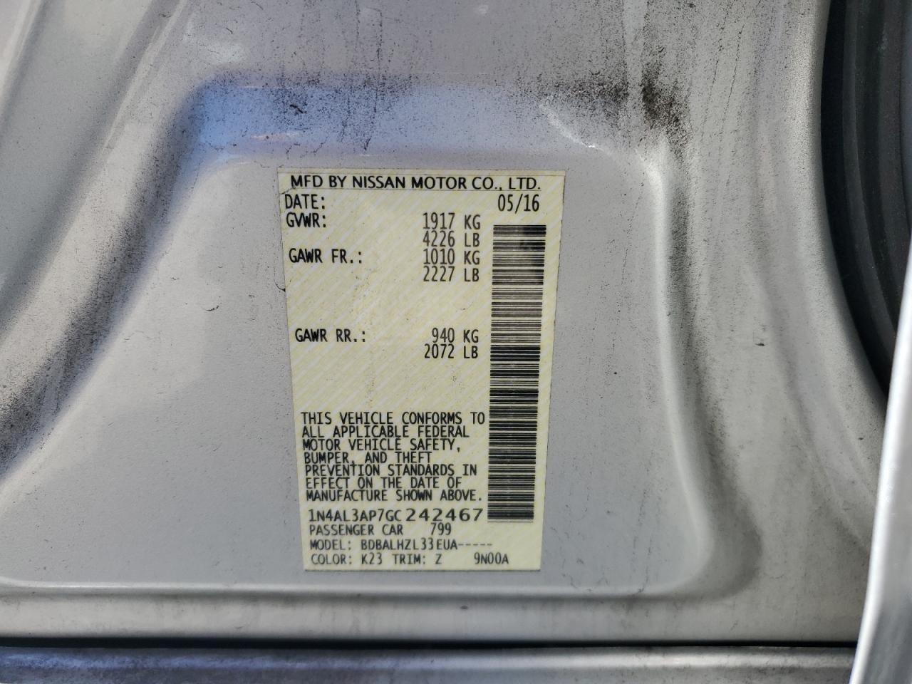 2016 NISSAN ALTIMA
