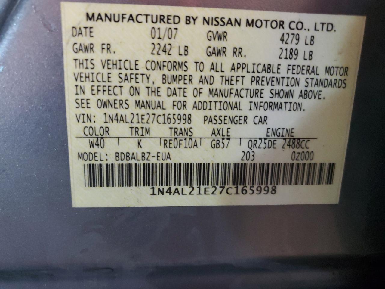 2007 NISSAN ALTIMA