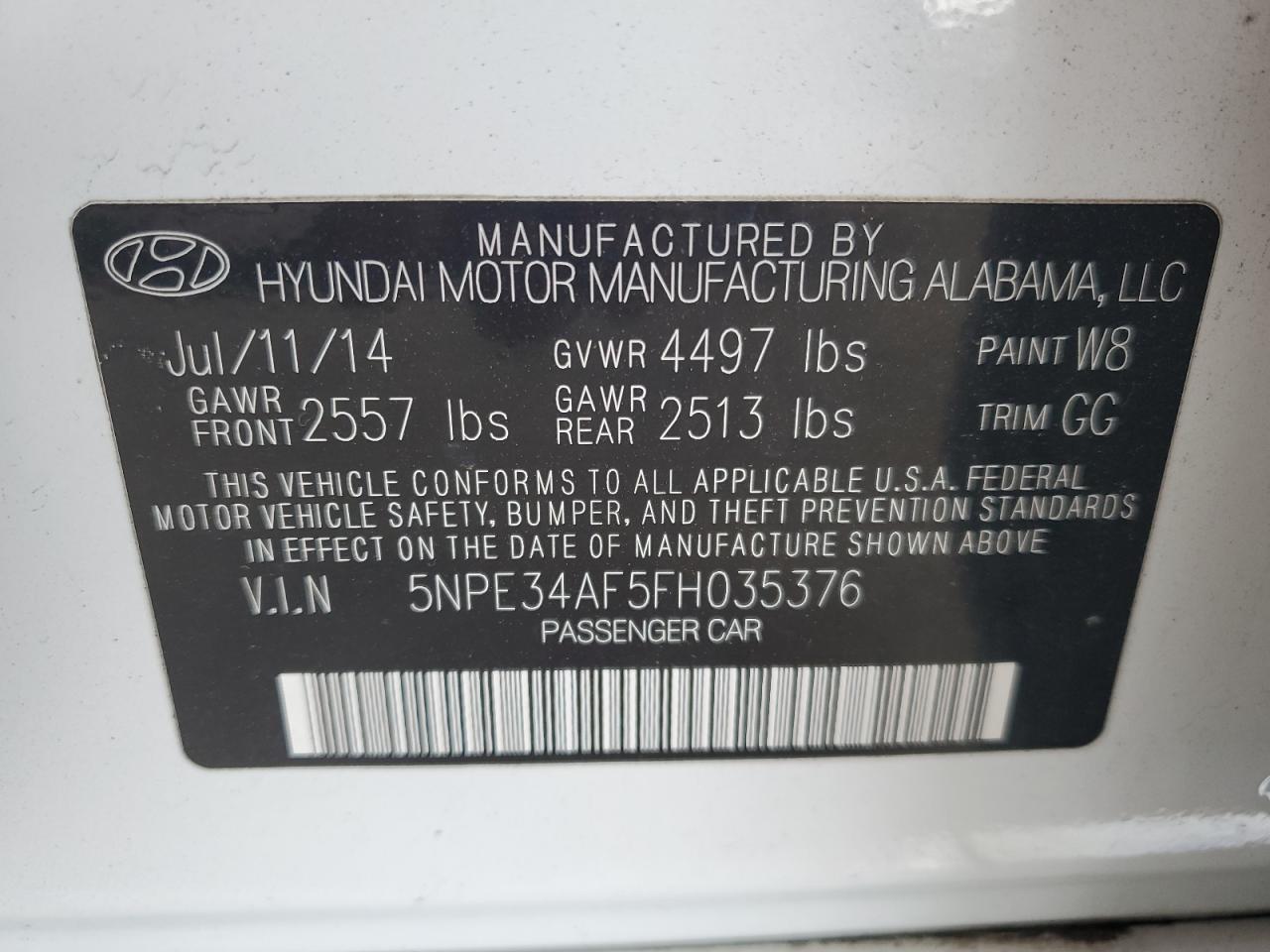 2015 HYUNDAI SONATA