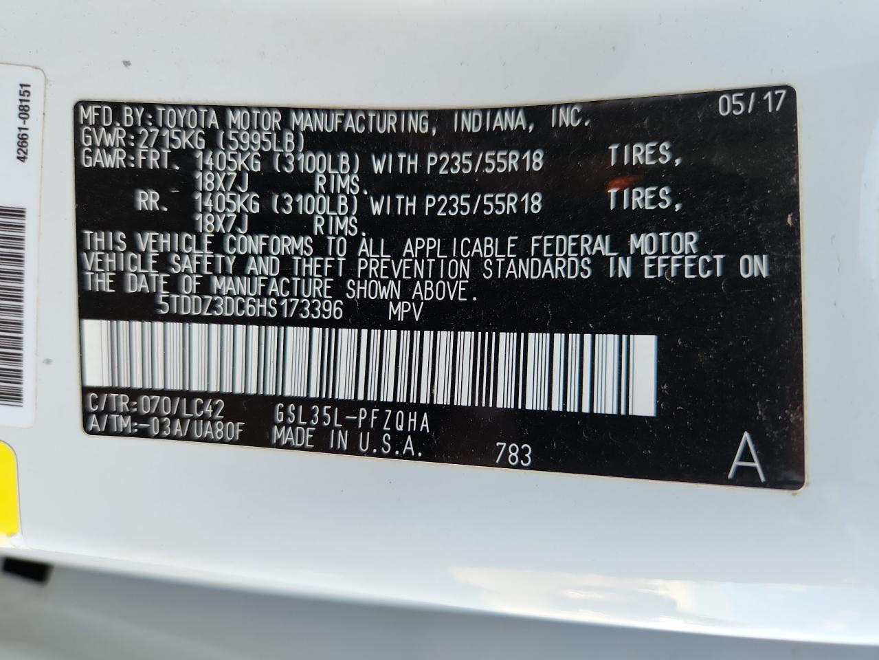 2017 TOYOTA SIENNA