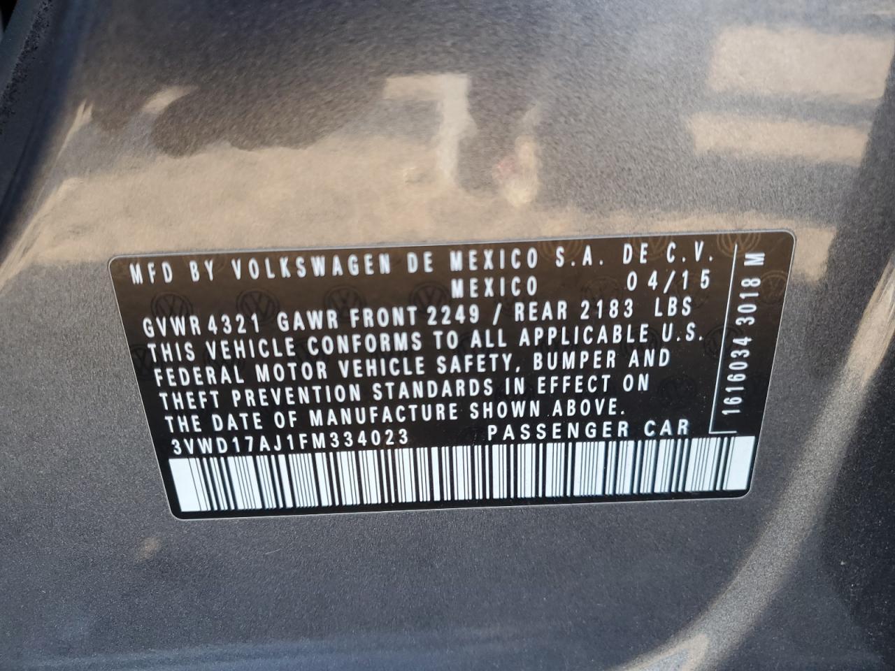 2015 VOLKSWAGEN JETTA
