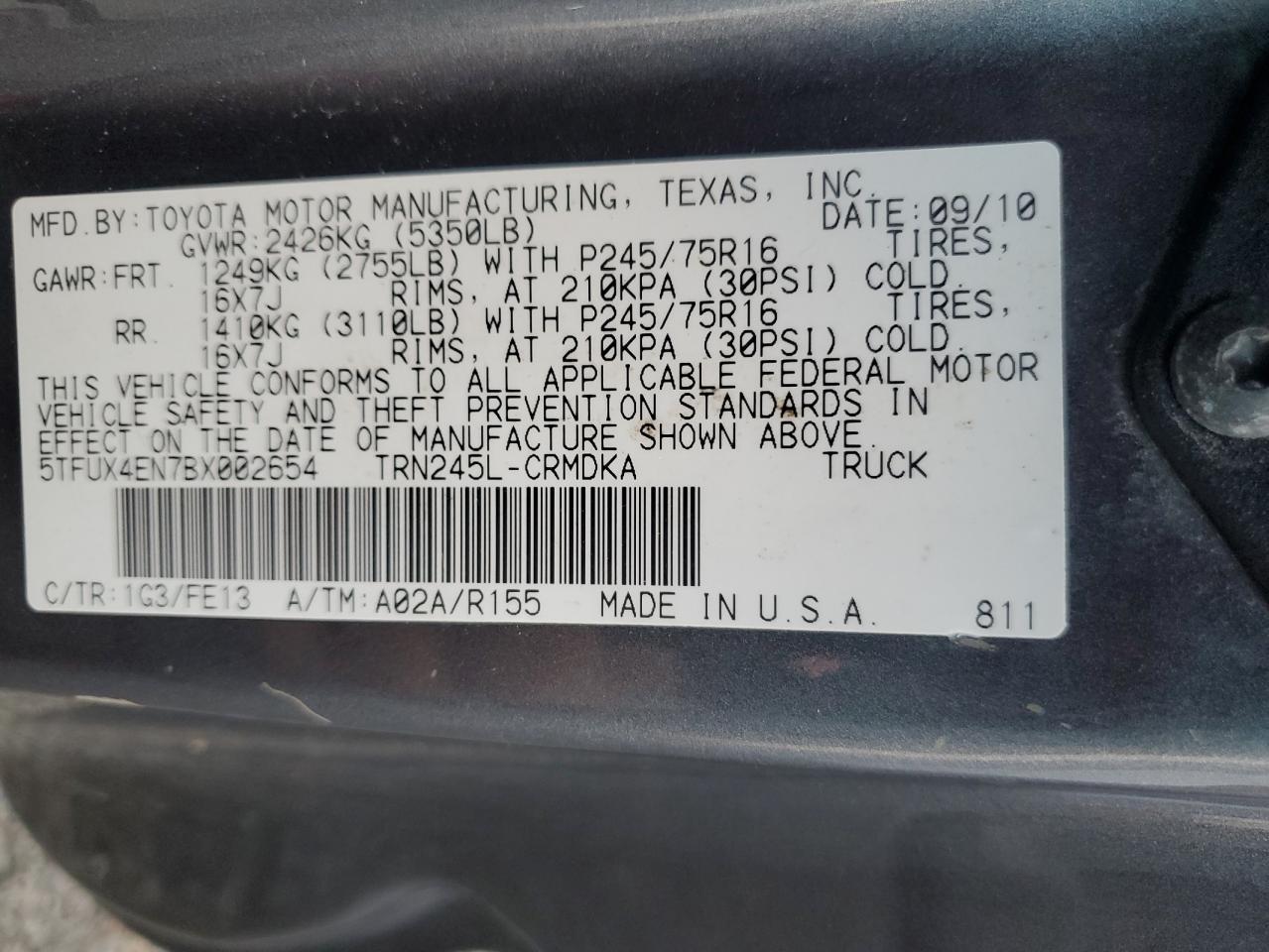 2011 TOYOTA TACOMA