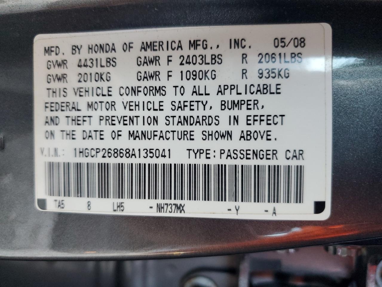 2008 HONDA ACCORD