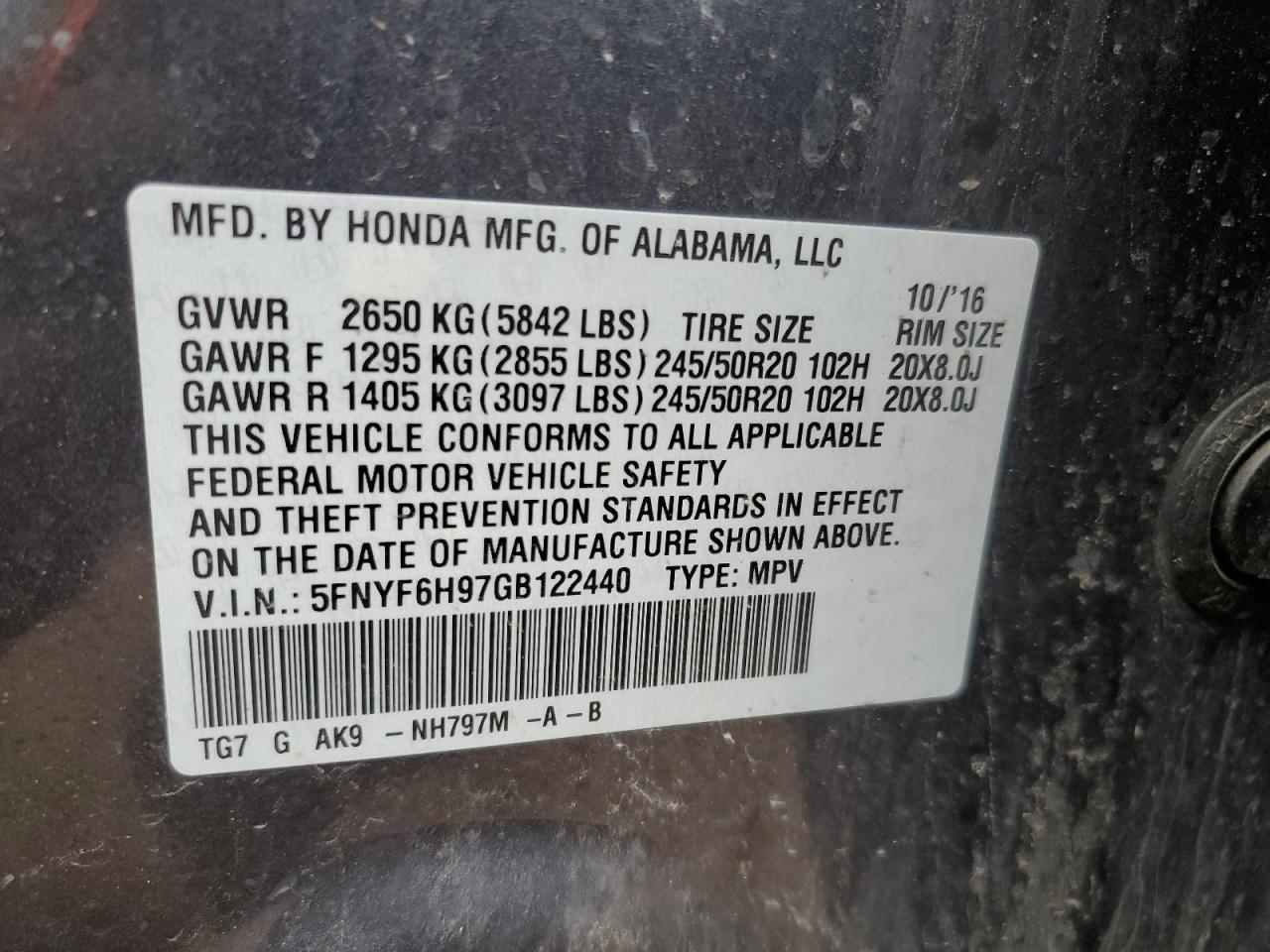 2016 HONDA PILOT