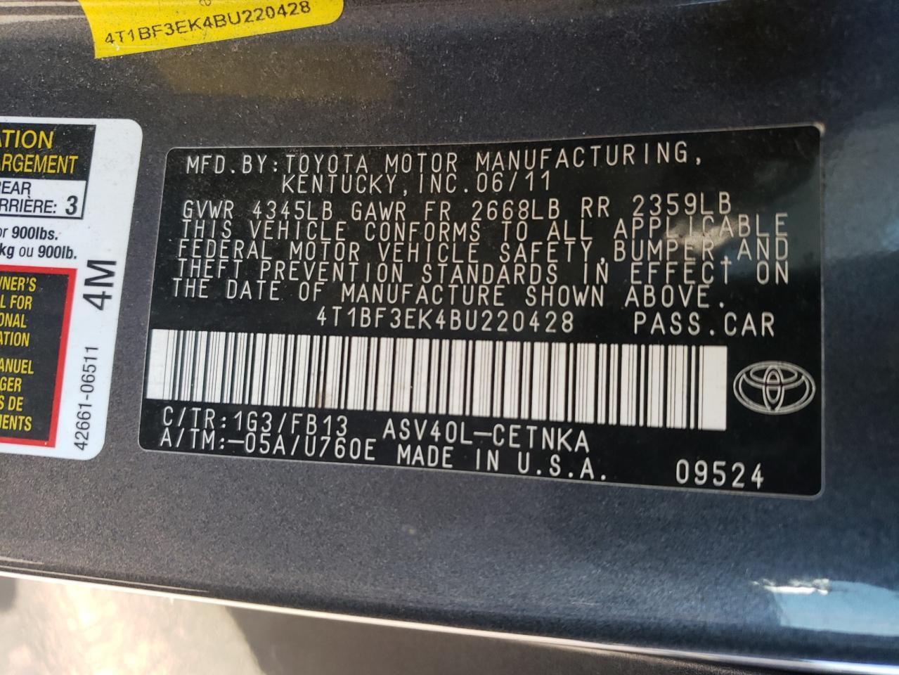 2011 TOYOTA CAMRY