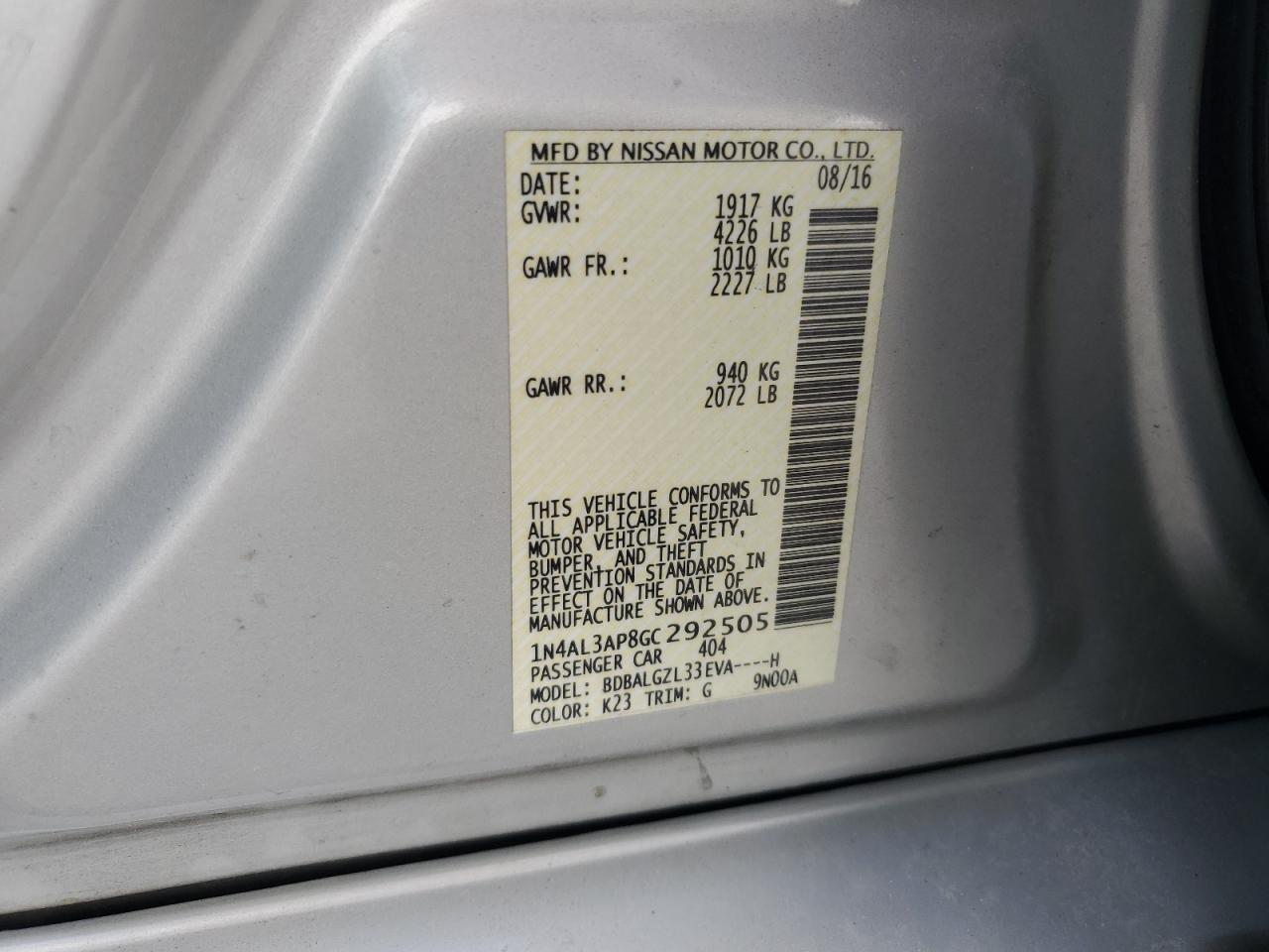 2016 NISSAN ALTIMA