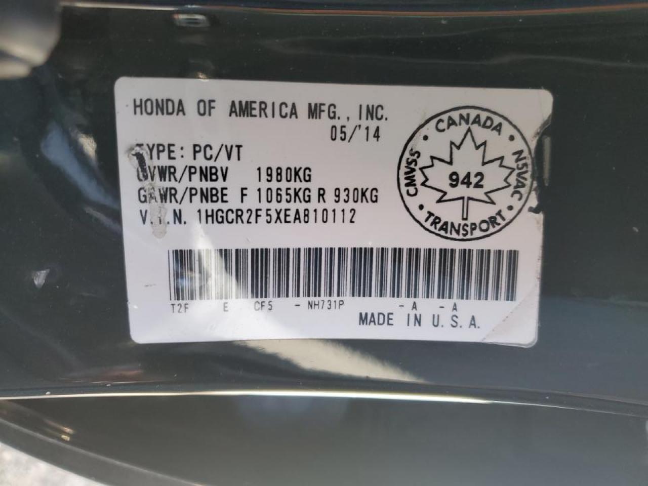 2014 HONDA ACCORD