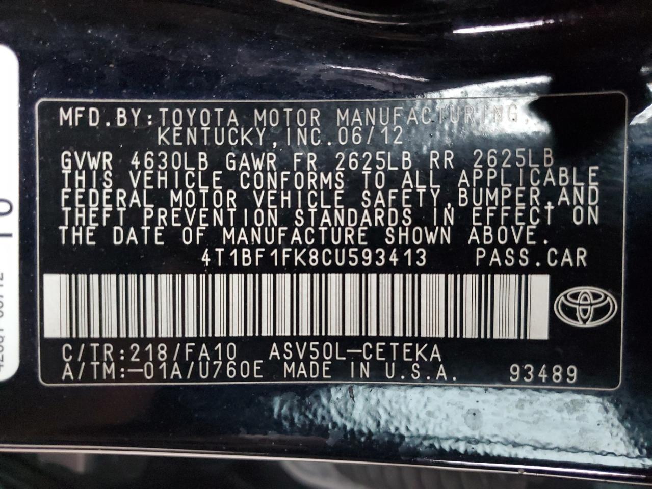 2012 TOYOTA CAMRY