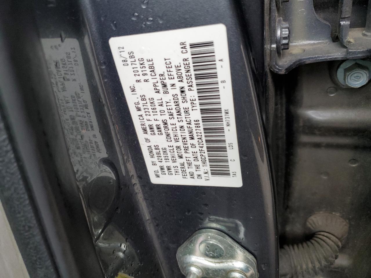 2012 HONDA ACCORD