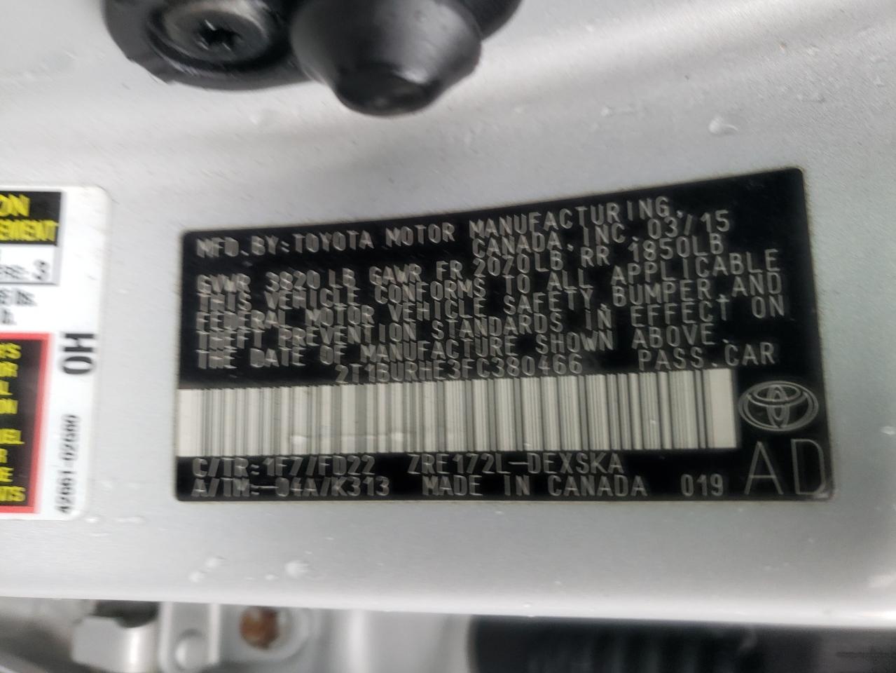2015 TOYOTA COROLLA