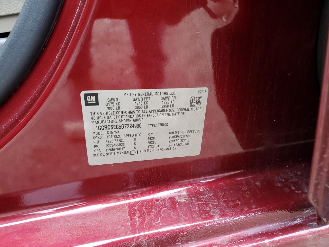 2016 CHEVROLET SILVERADO 1500
