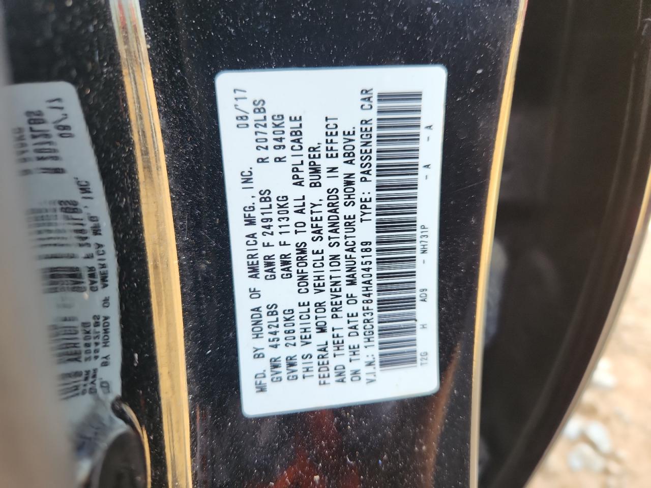 2017 HONDA ACCORD