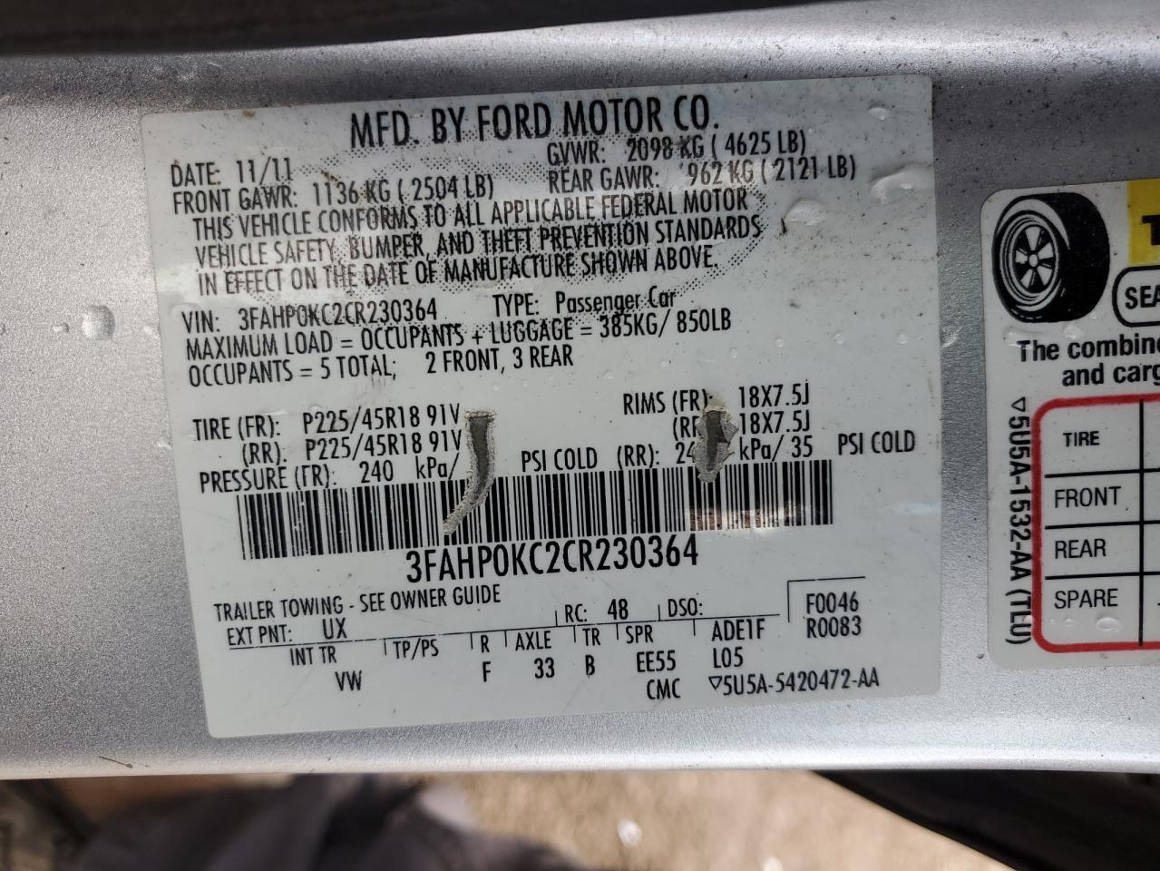 2012 FORD FUSION