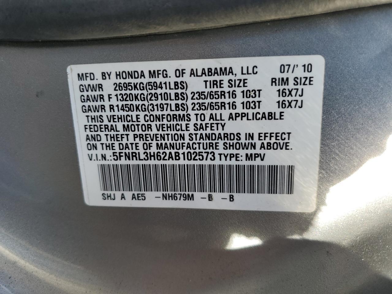 2010 HONDA ODYSSEY