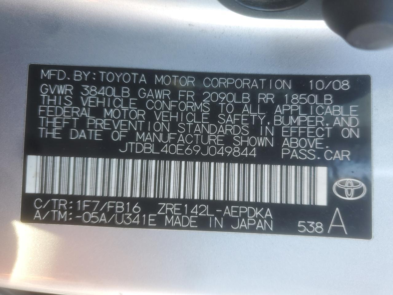 2009 TOYOTA COROLLA