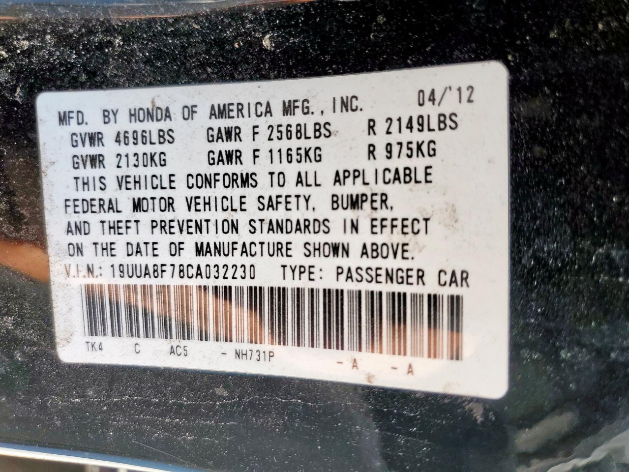 2012 ACURA TL