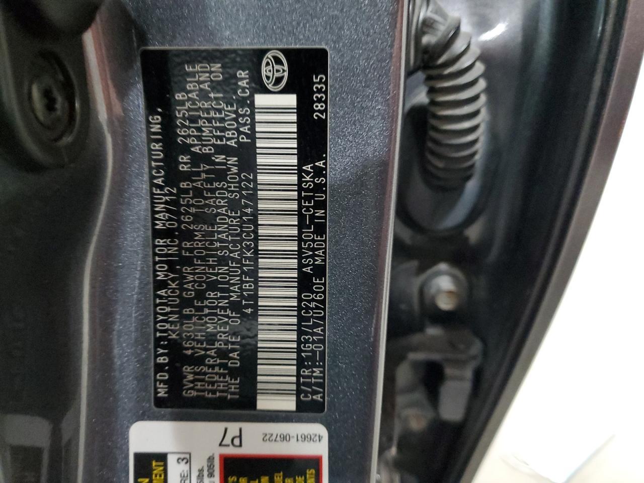 2012 TOYOTA CAMRY
