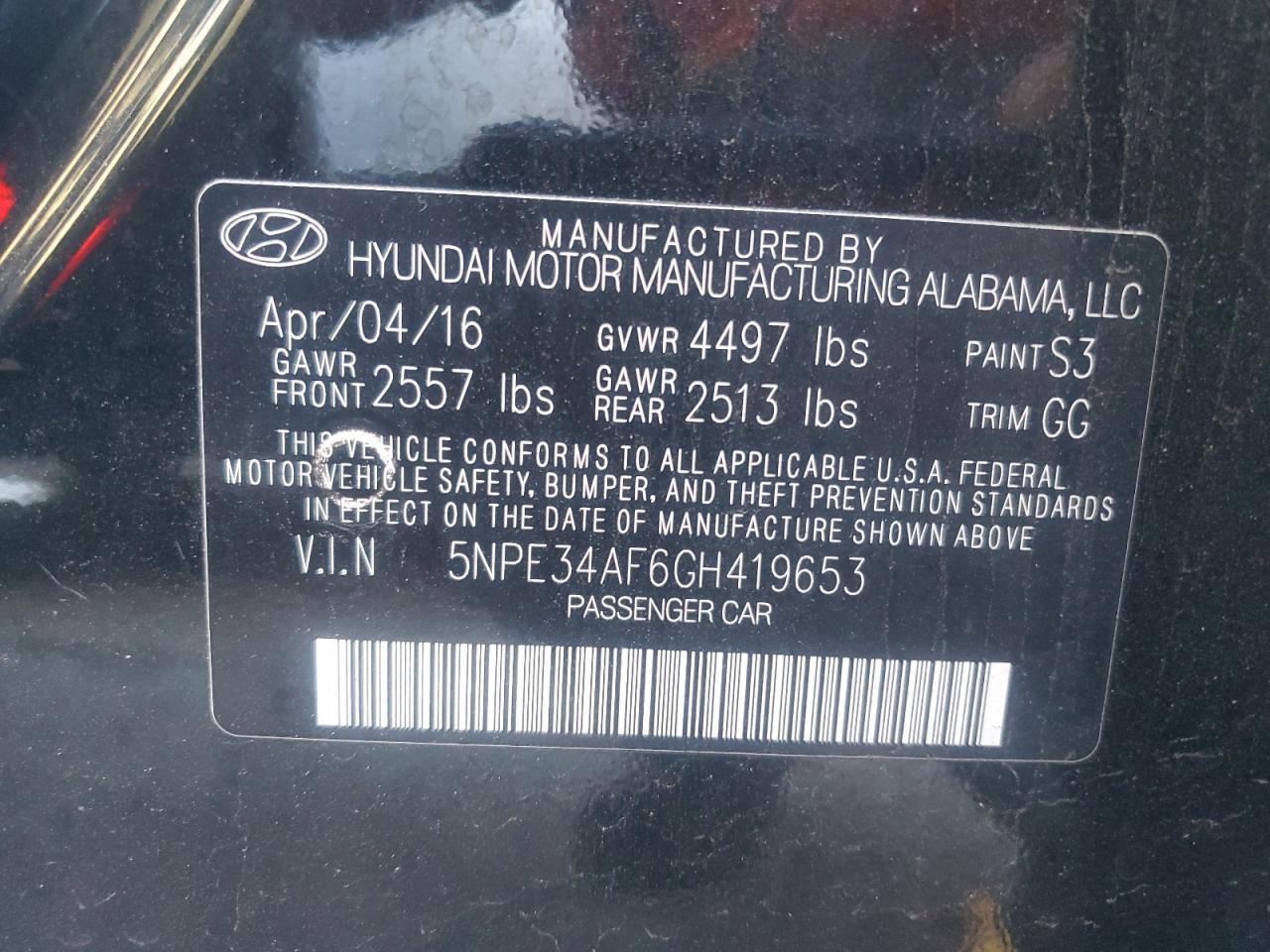 2016 HYUNDAI SONATA