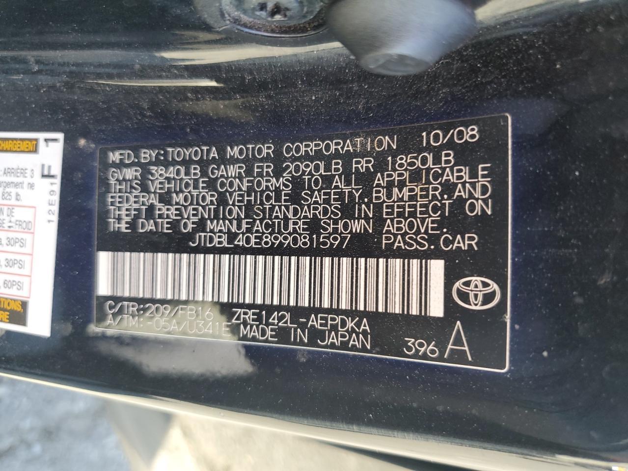 2009 TOYOTA COROLLA