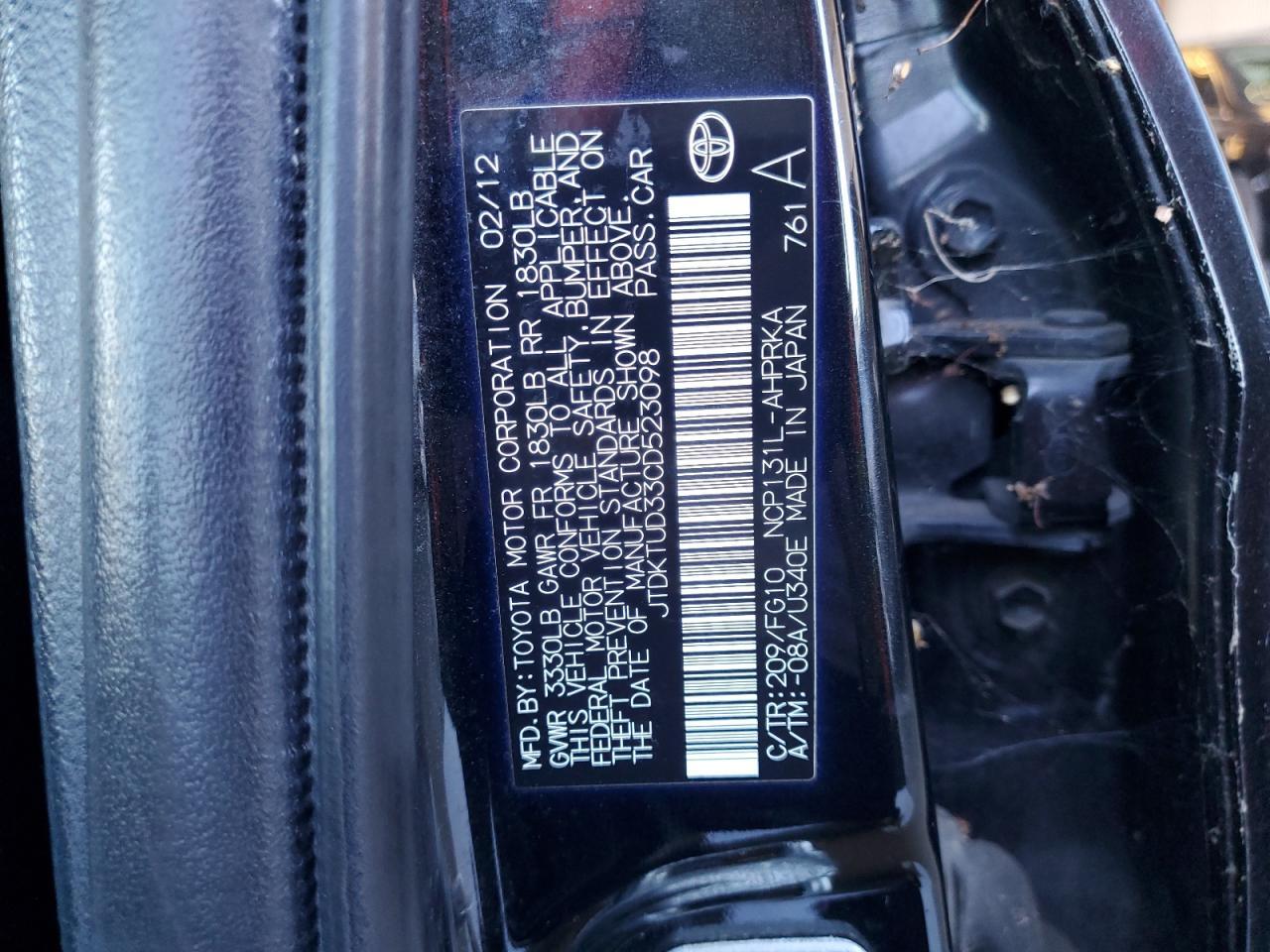 2012 TOYOTA YARIS