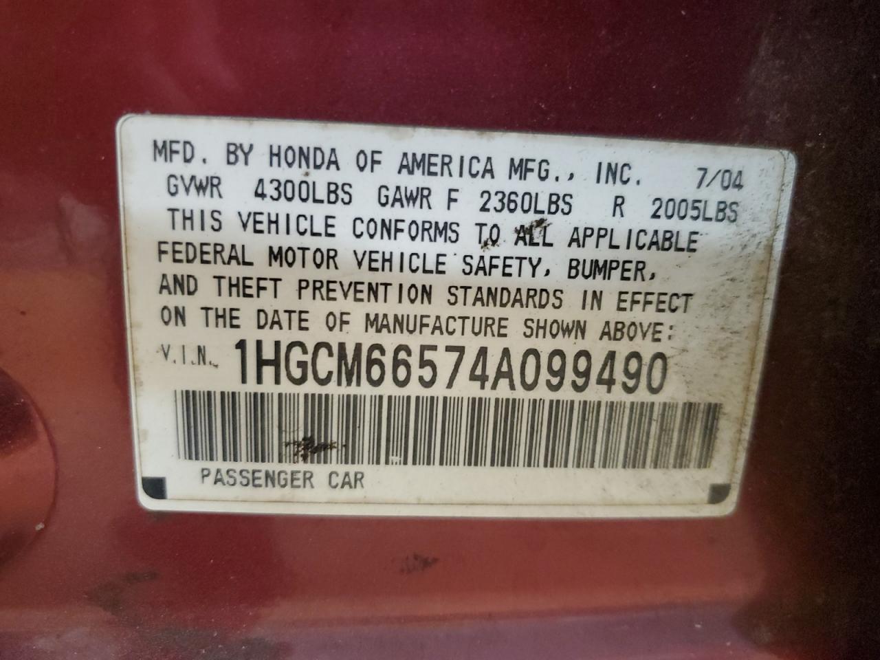 2004 HONDA ACCORD