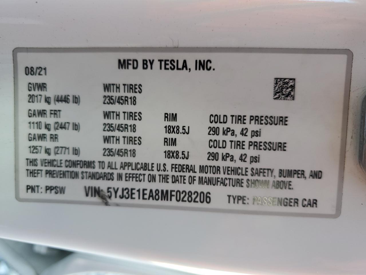 2021 TESLA MODEL 3