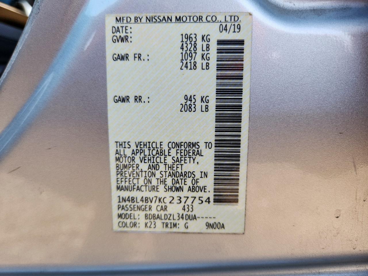 2019 NISSAN ALTIMA