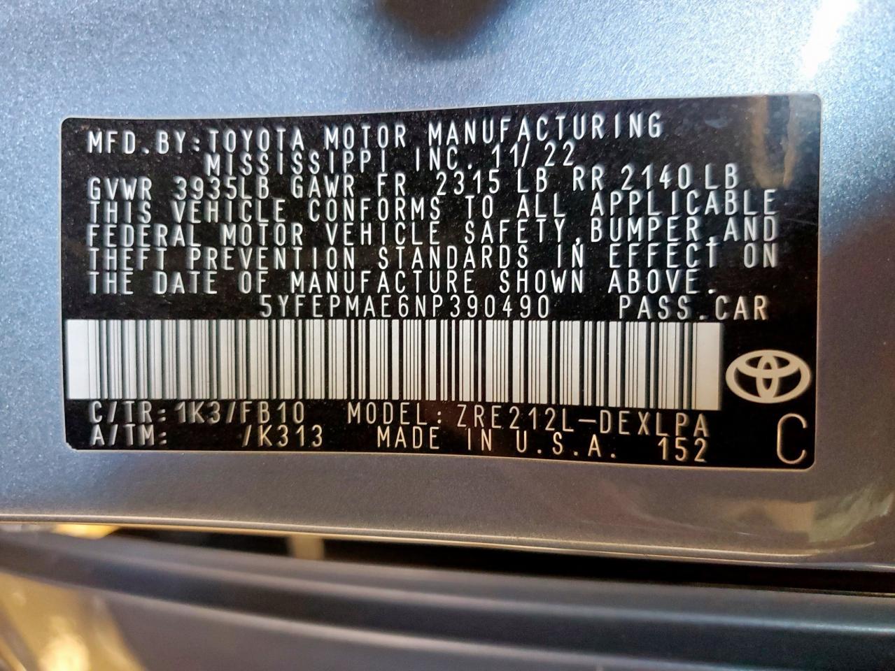 2022 TOYOTA COROLLA