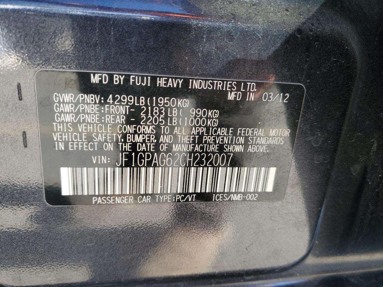 2012 SUBARU IMPREZA