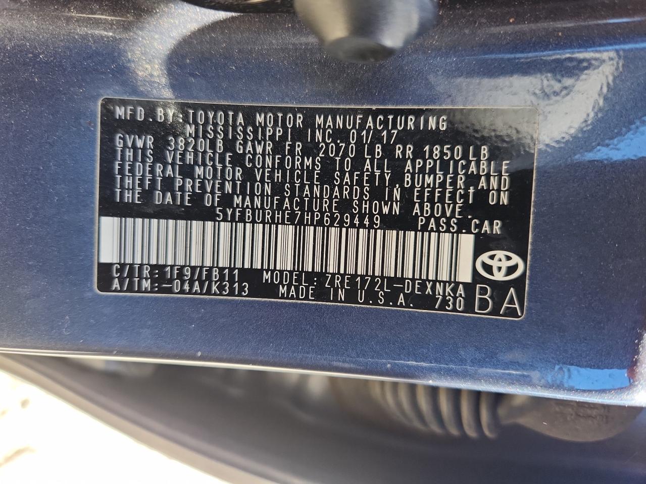 2017 TOYOTA COROLLA