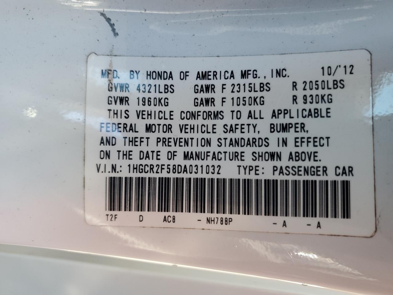 2013 HONDA ACCORD