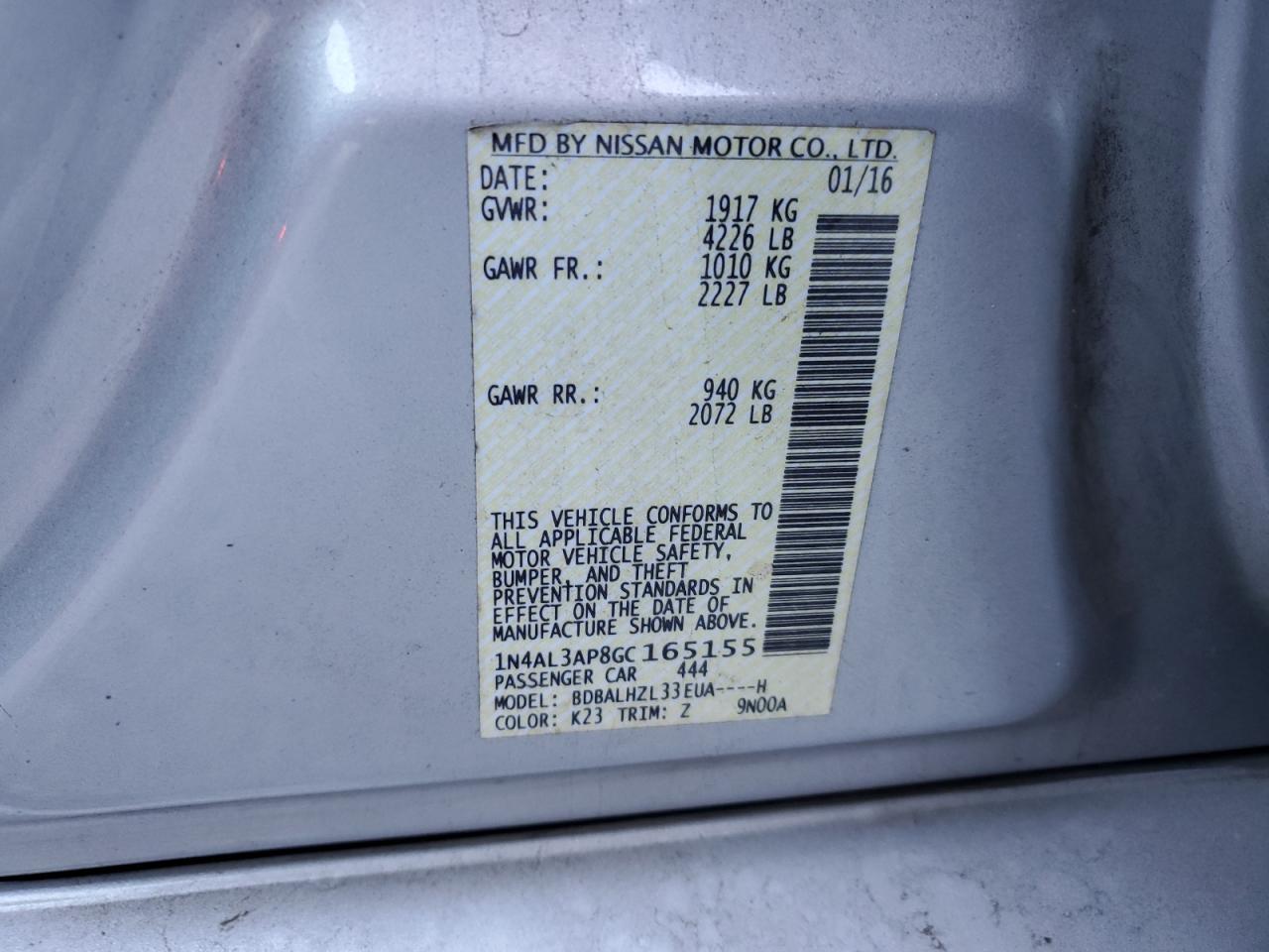 2016 NISSAN ALTIMA