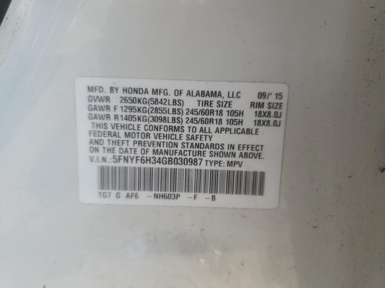 2016 HONDA PILOT