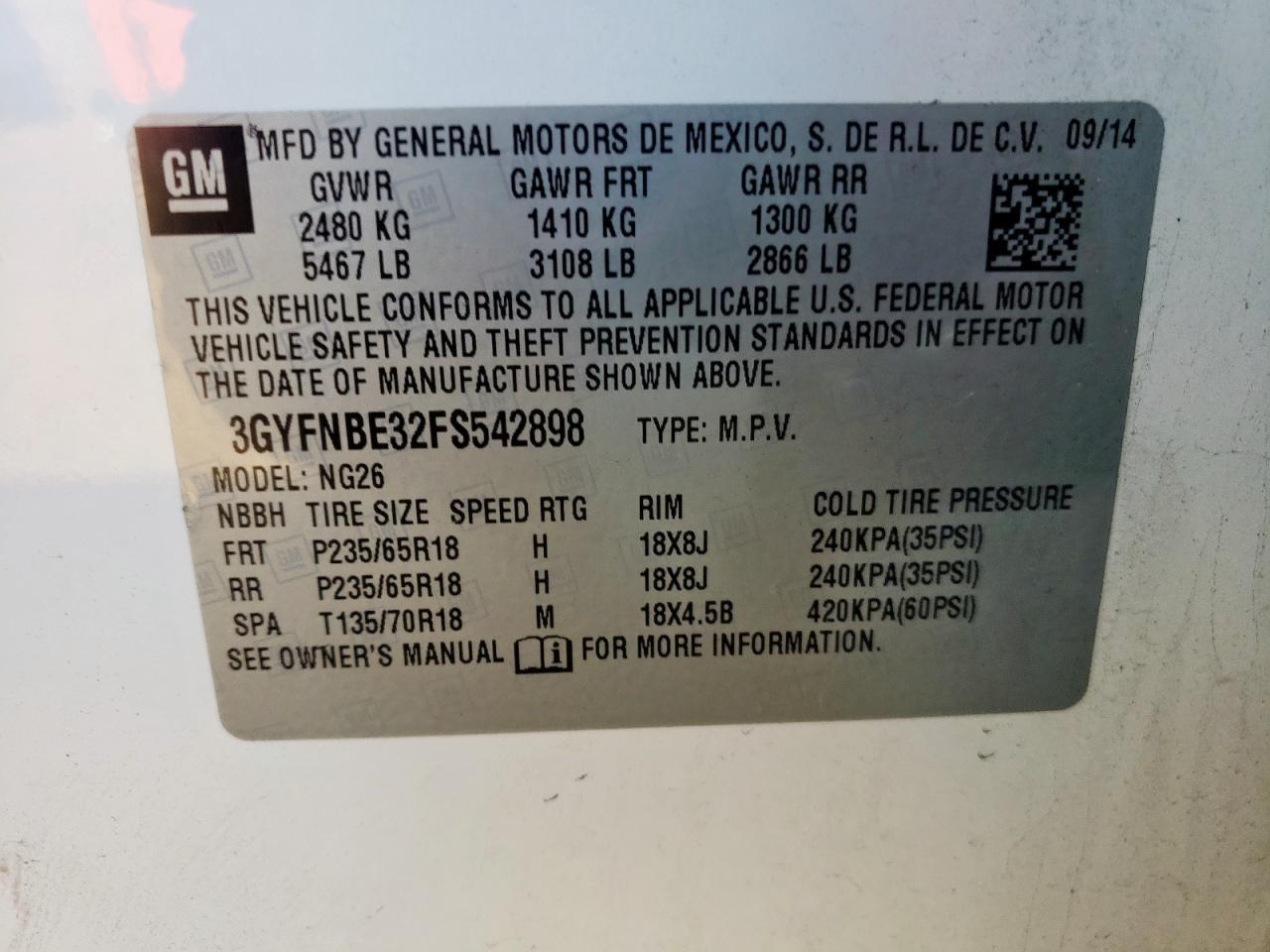2015 CADILLAC SRX