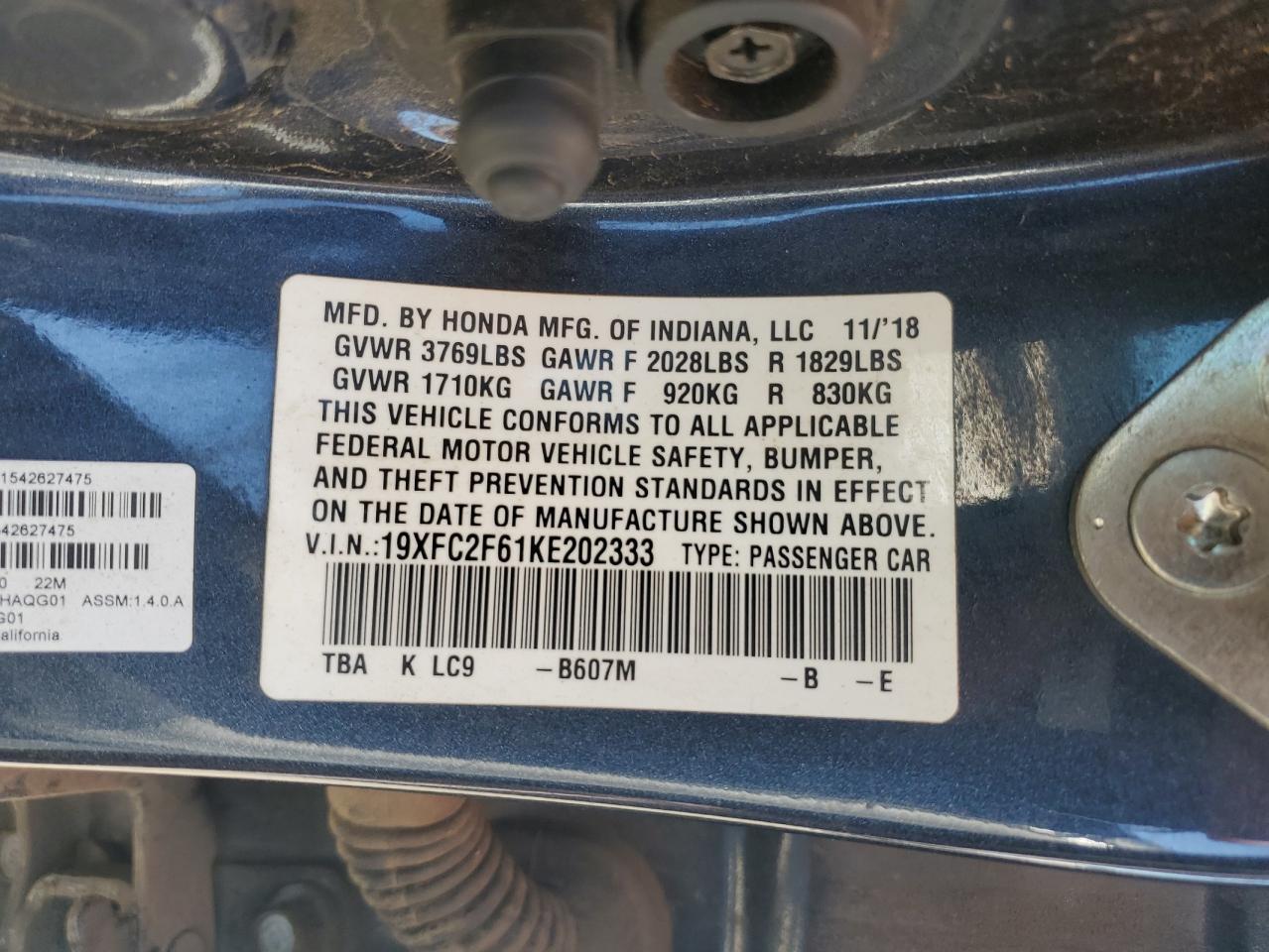 2019 HONDA CIVIC