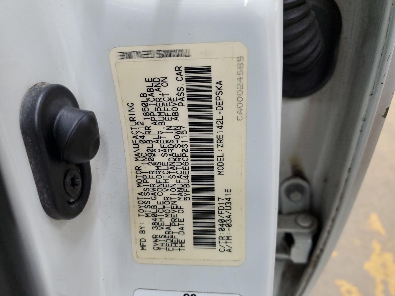 2012 TOYOTA COROLLA