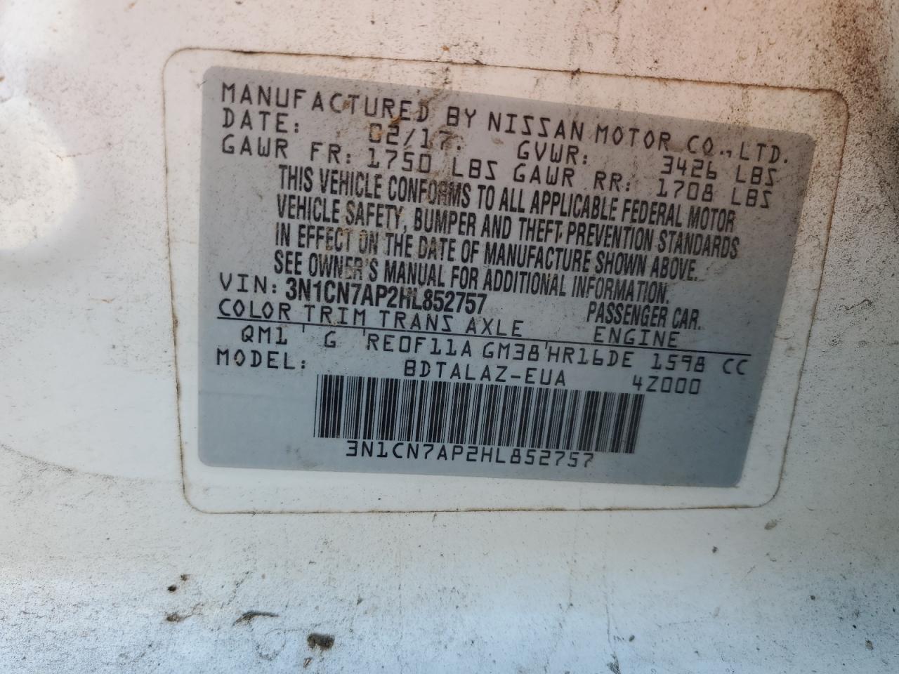 2017 NISSAN VERSA