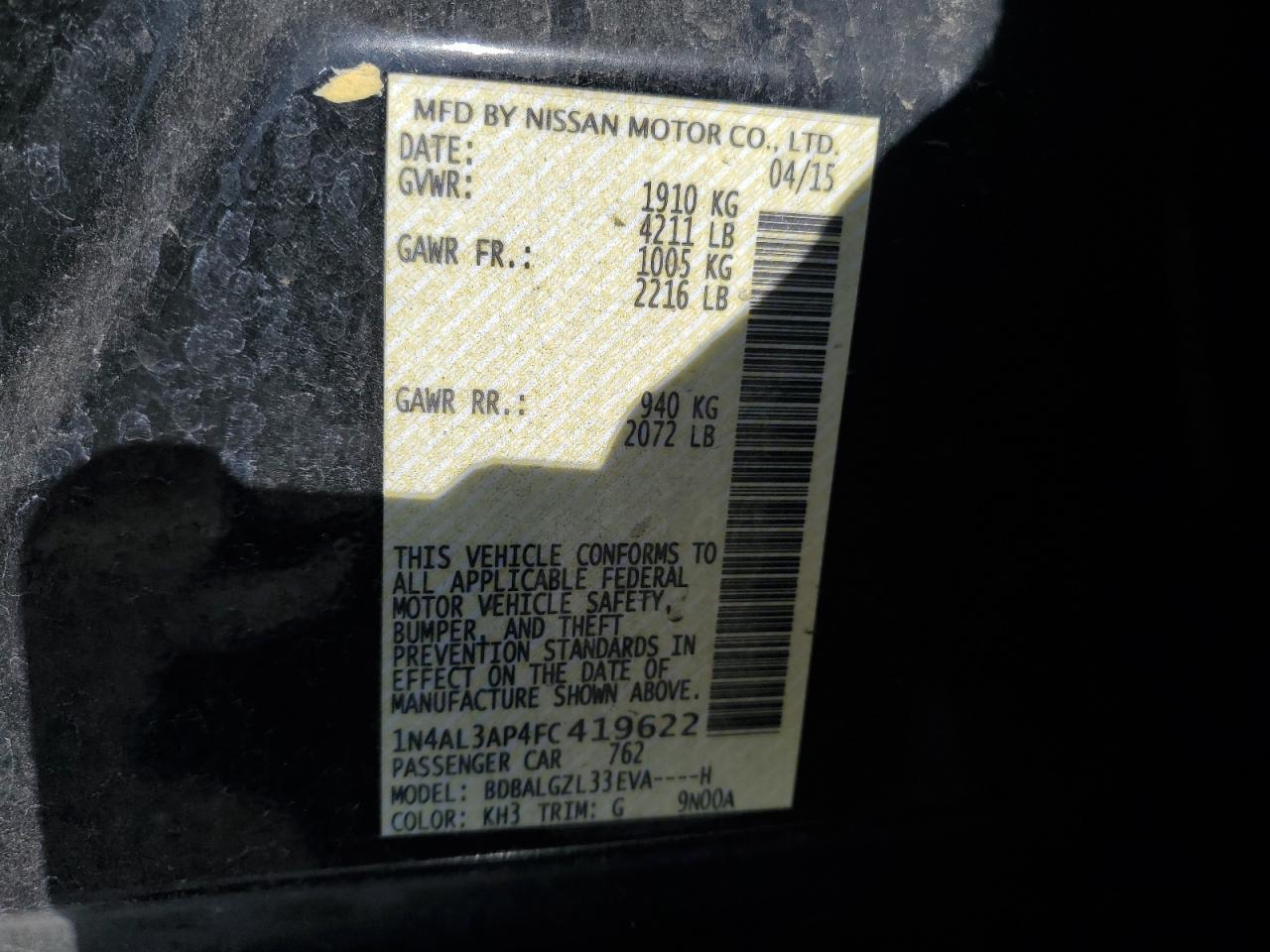 2015 NISSAN ALTIMA