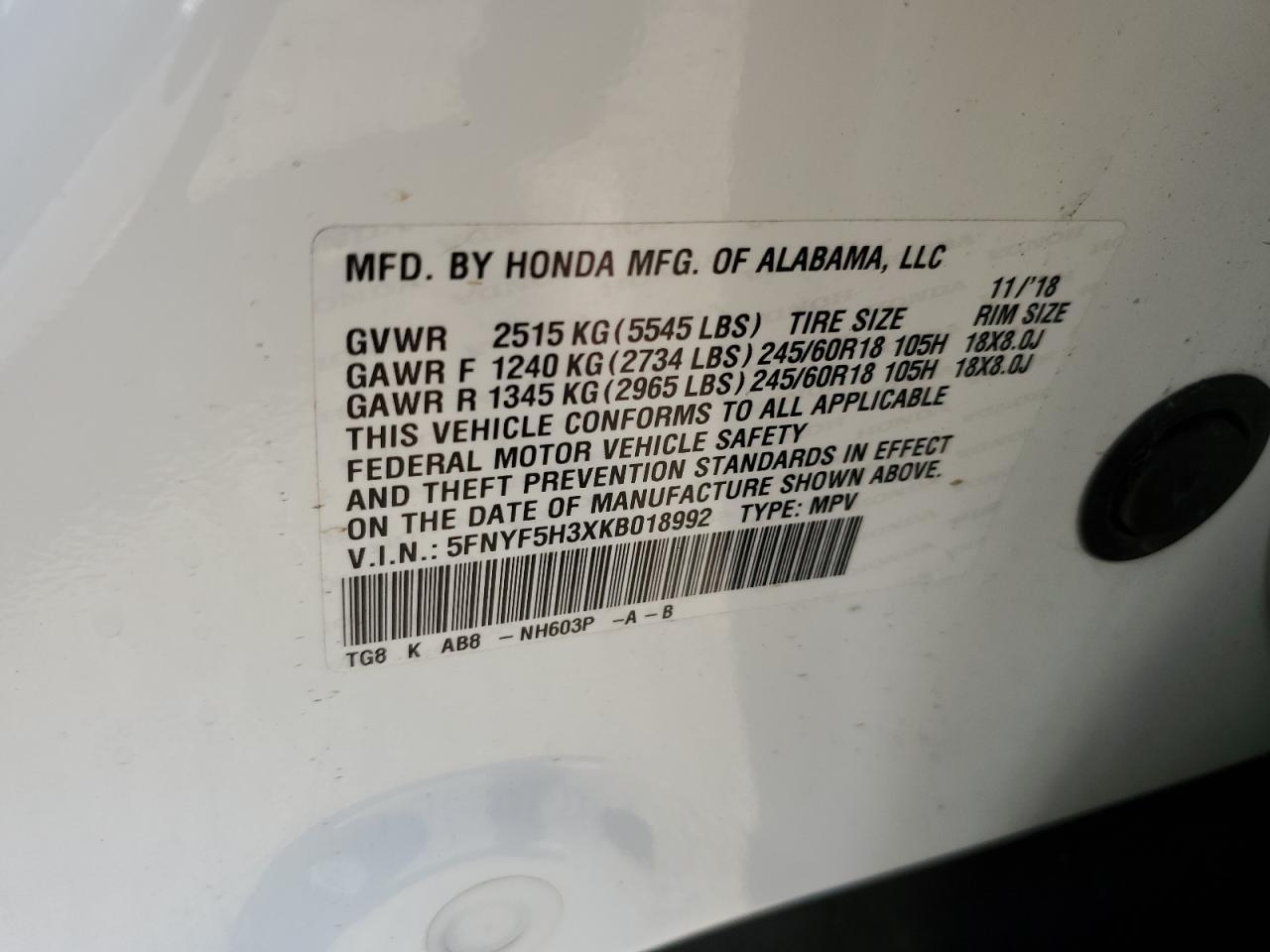 2019 HONDA PILOT