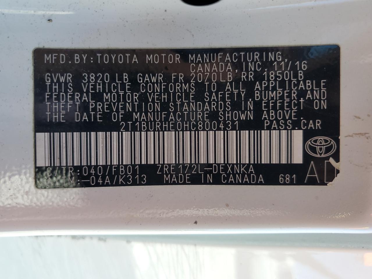 2017 TOYOTA COROLLA