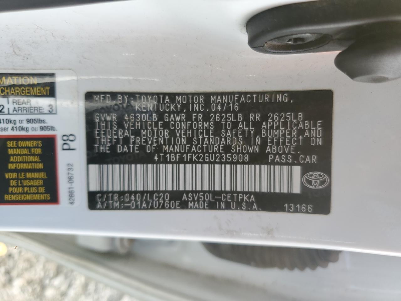 2016 TOYOTA CAMRY