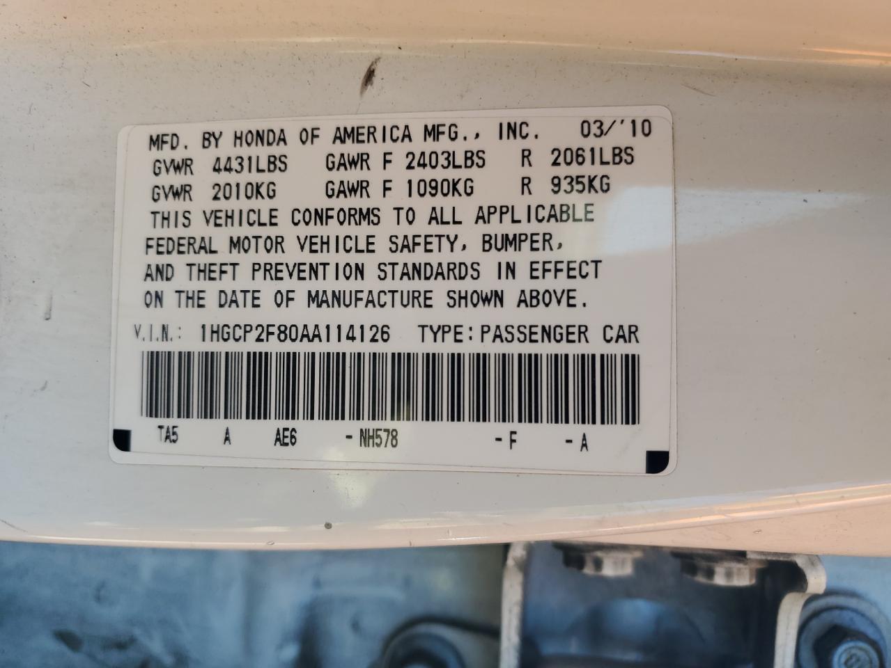 2010 HONDA ACCORD