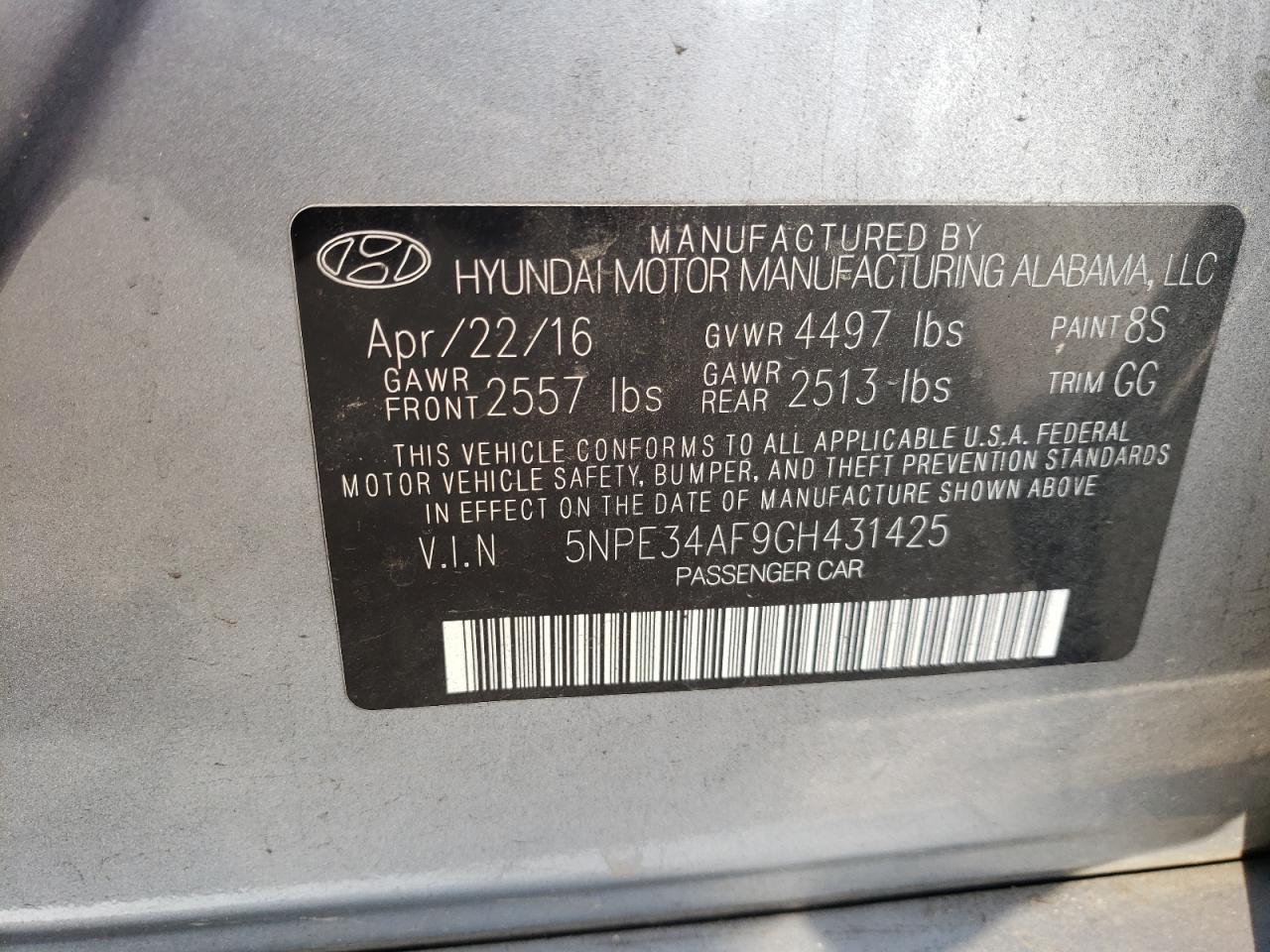 2016 HYUNDAI SONATA