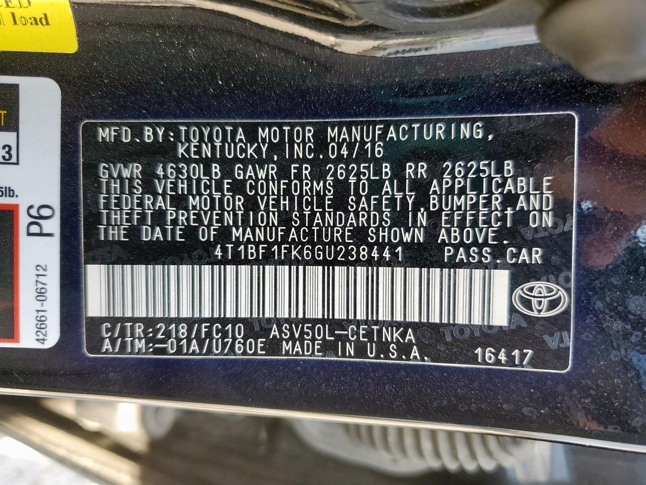 2016 TOYOTA CAMRY