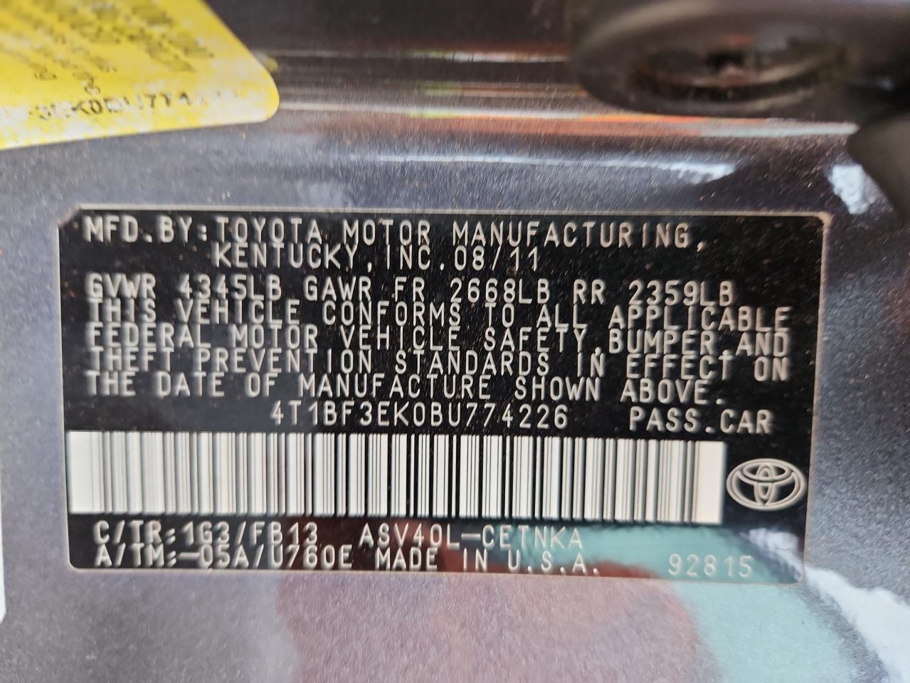2011 TOYOTA CAMRY