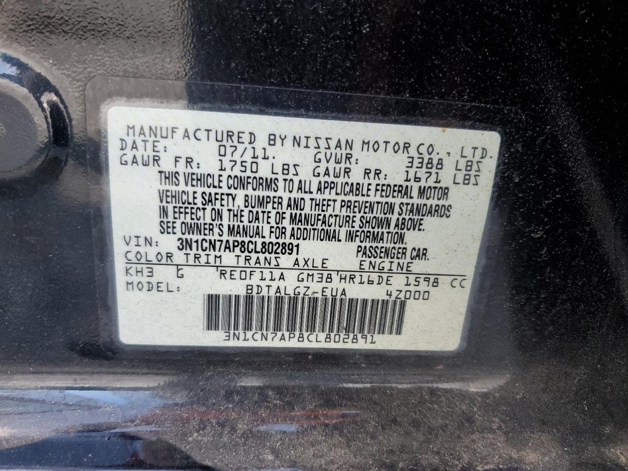 2012 NISSAN VERSA