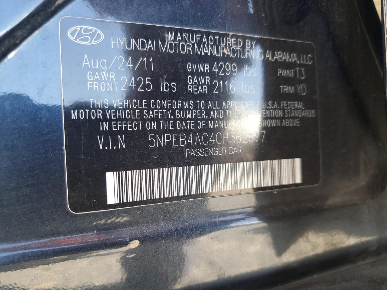 2012 HYUNDAI SONATA
